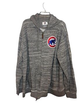 Chicago Cubs Hoodie Majestic Zip Up Gray Space Dye 2XL MLB